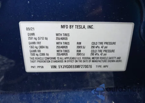 2021 Tesla Model Y Long Range Dual Motor All-Wheel Drive из США, поврежденный, VIN 5YJYGDEE8MF270076